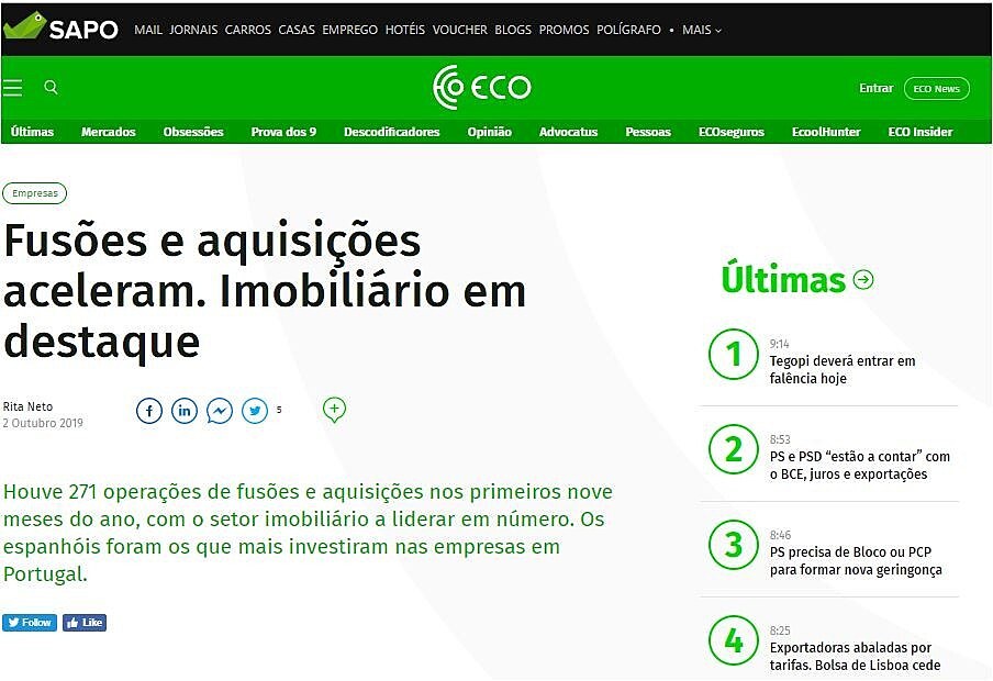 Fuses e aquisies aceleram. Imobilirio em destaque